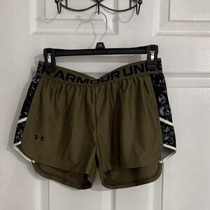 Under Armour Olive Green Athletic Running Shorts with Camo Side Panels